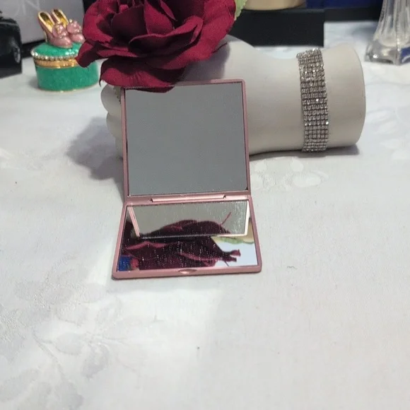 Elegant Pink Rose Double Sided Compact Mirror - Picture 4 of 4